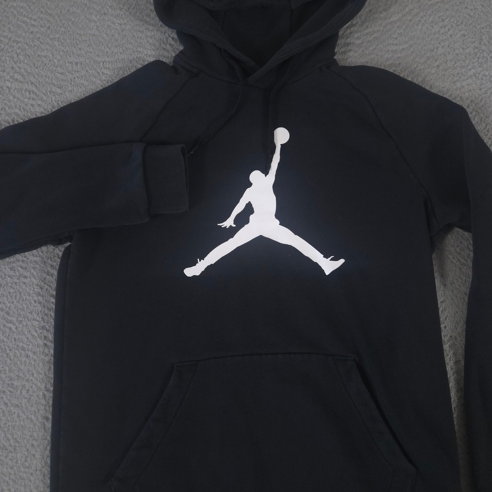 Jordan Hoodie Mens Medium Black‎ Jumpman Logo Fleece Pullover Raglan Sleeve